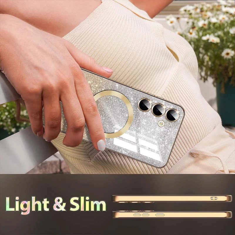 Чехол с блесками, защитными линзами на камеру и MagSafe для Samsung Galaxy S25 – Золотой / Gold. Фото 12 из 12