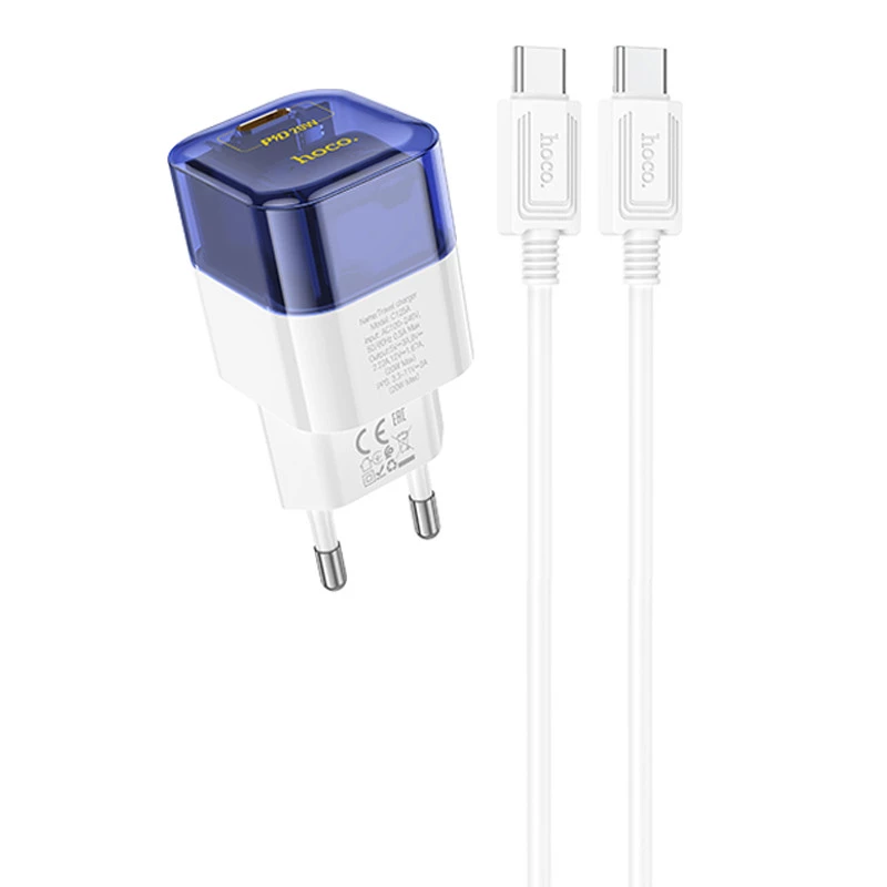 

МЗП Hoco C125A Transparent 1C PD20W + Type-C to Type-C (Transparent blue)