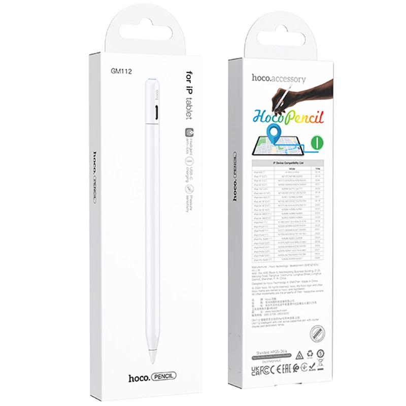 Стилус Hoco GM112 Intelligent anti-lost active capacitive pen with digital display for iP – White. Фото 6 з 8