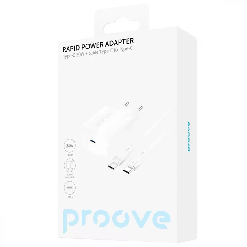 СЗУ Proove Rapid 30W (Type-C) + Type-C to Type-C – White. Фото 2 из 3