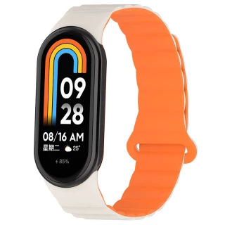 Ремешок Dual-color Magnetic для Xiaomi Mi Band 9/8 — White / Orange