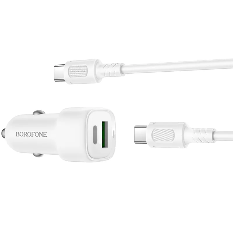 АЗП Borofone BZ34B Cloud PD20W+QC3.0 total 38W (1USB-A/1C) + кабель Type-C to Type-C – White. Фото 4 з 4