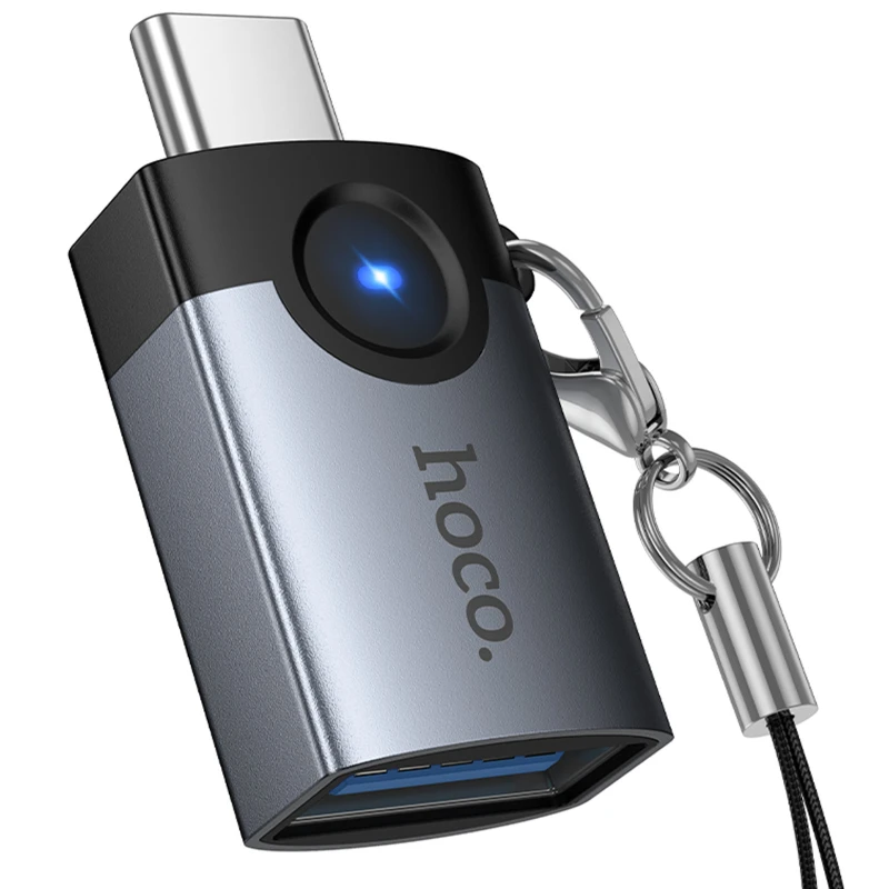 Перехідник Hoco UA46C Type-C Male to USB Female USB3.0 – Metal gray. Фото 6 з 6
