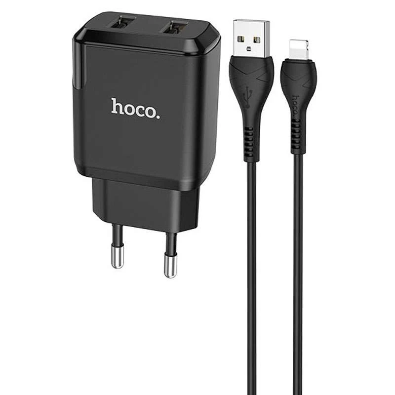 

СЗУ HOCO N7 (2USB/2.1A) + USB - Lightning (Черный), Чорний