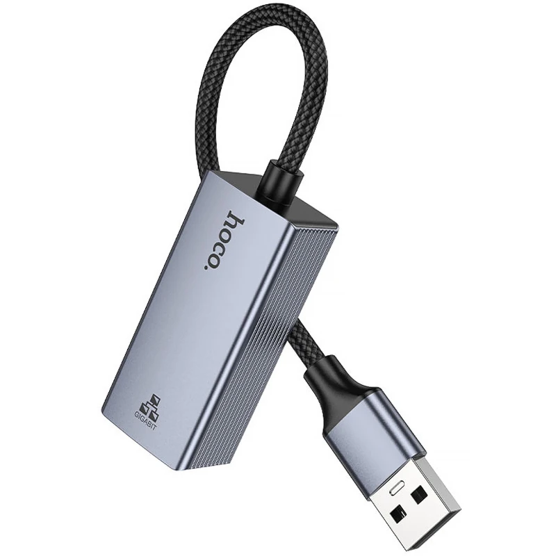 Перехідник Hoco UA37 Portable USB to RJ45 1000 Mbs (0.15m) – Metal gray. Фото 3 з 5
