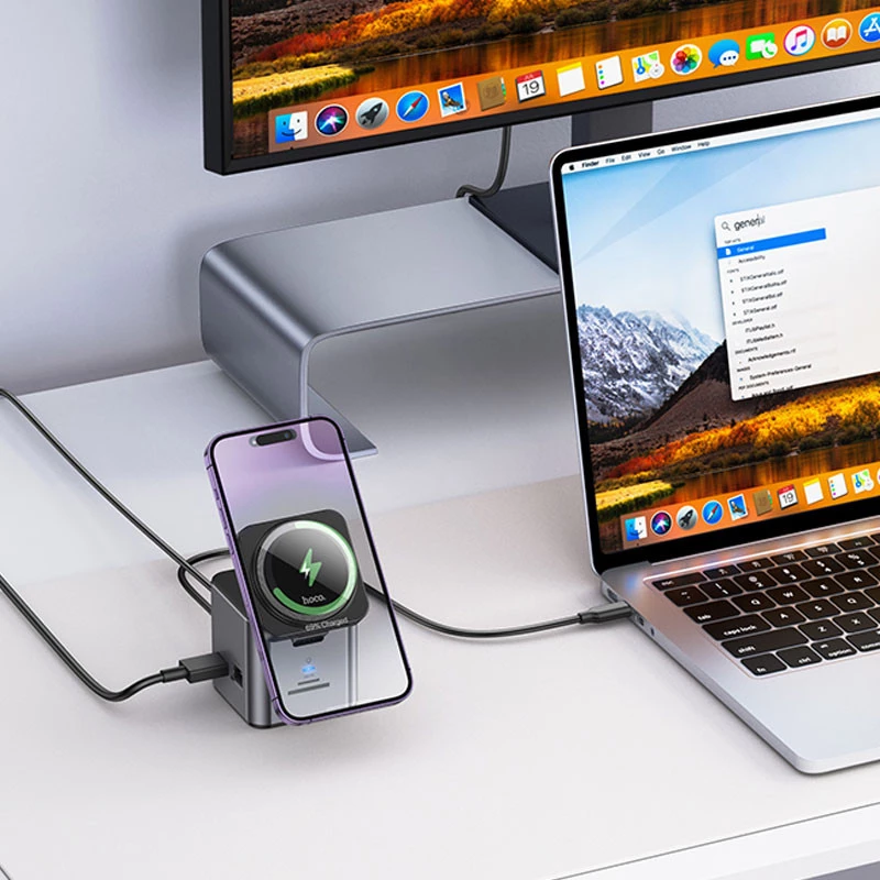 Перехідник HUB Hoco HB49 Effortless 9in1 100W з БЗП – Metal gray. Фото 8 з 8