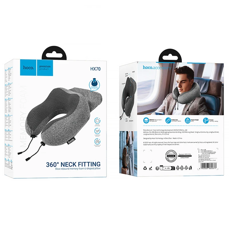 Подушка Hoco HX70 Neck Fitting memory foam – Black. Фото 5 из 5