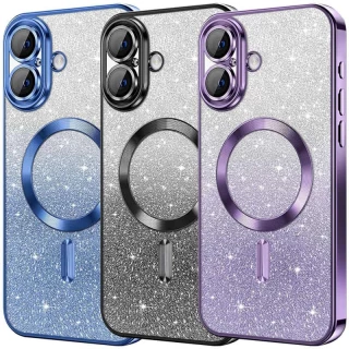 Чехол с блесками, защитными линзами на камеру и MagSafe для Apple iPhone 16 Plus