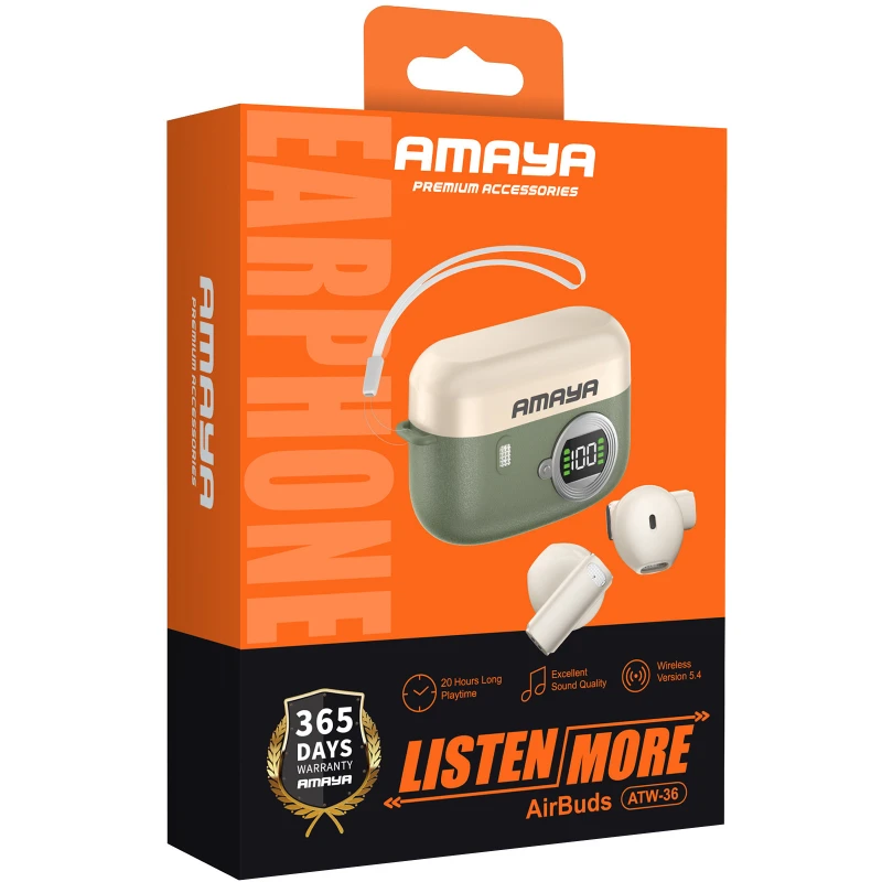 Бездротові TWS навушники Amaya ATW-36 – Biege. Фото 2 з 2