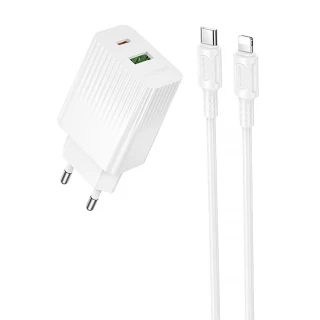 СЗУ Borofone BAS76A Source PD30W+QC3.0 (1USB-A/1C) + кабель Type-C to Lightning фото 1 из 5