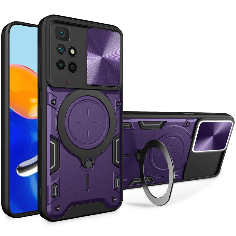 

Ударостійкий чохол Bracket Ringstand із захисною шторкою для камери на Xiaomi Redmi 10 (Purple)