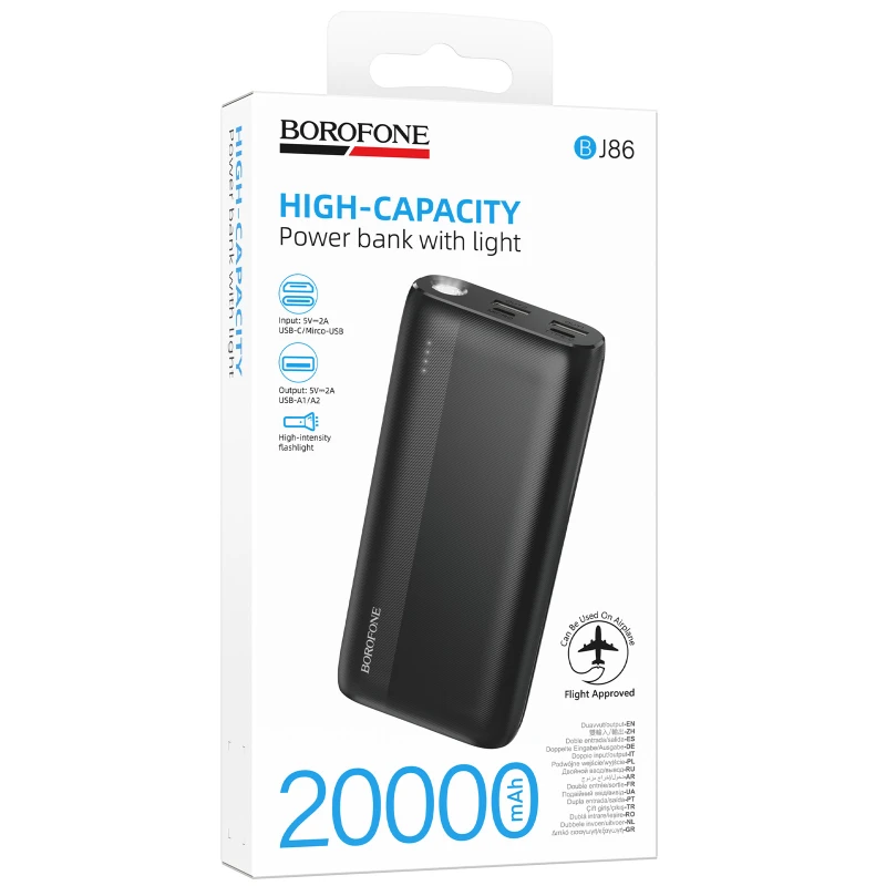 Портативний ЗП Power Bank Borofone BJ86 Victoria 20000 mAh – Black. Фото 3 з 6