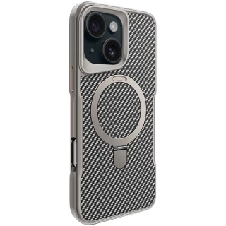 Кольоровий TPU+PC з металевими кнопками , кільцем та MagSafe для Apple iPhone 16 Pro — Сірий