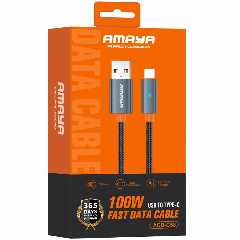 Дата кабель Amaya C58 USB to Type-C 100W (1m) – Gray. Фото 3 з 3