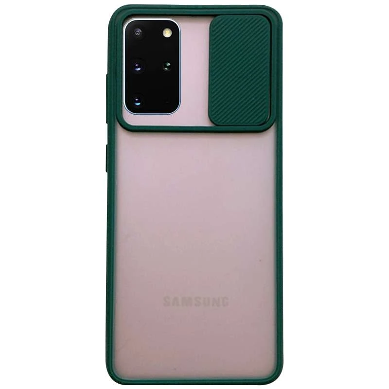 

Матовый силиконовый чехол со шторкой для камеры для Samsung Galaxy S20+ (Зеленый), Зелений