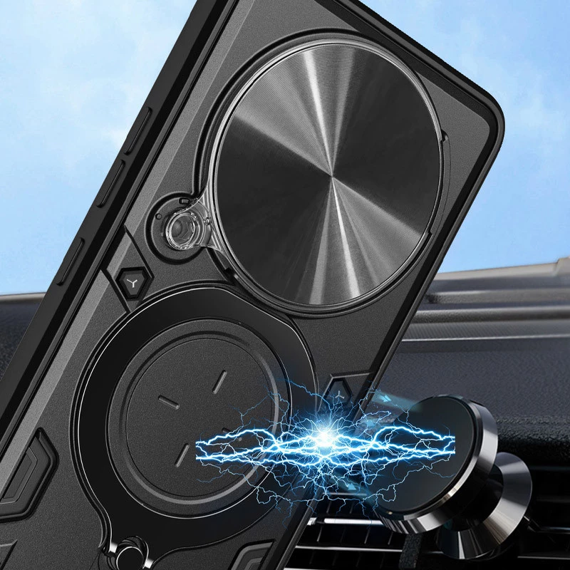 Ударостійкий чохол Bracket Ringstand із захисною шторкою для камери на Xiaomi Poco C75 – Black. Фото 5 з 6