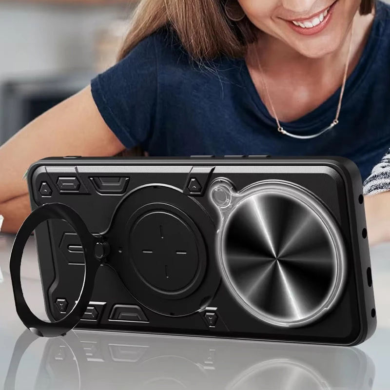 Ударостійкий чохол Bracket Ringstand із захисною шторкою для камери на Xiaomi Redmi Note 14 Pro 4G – Black. Фото 5 з 6