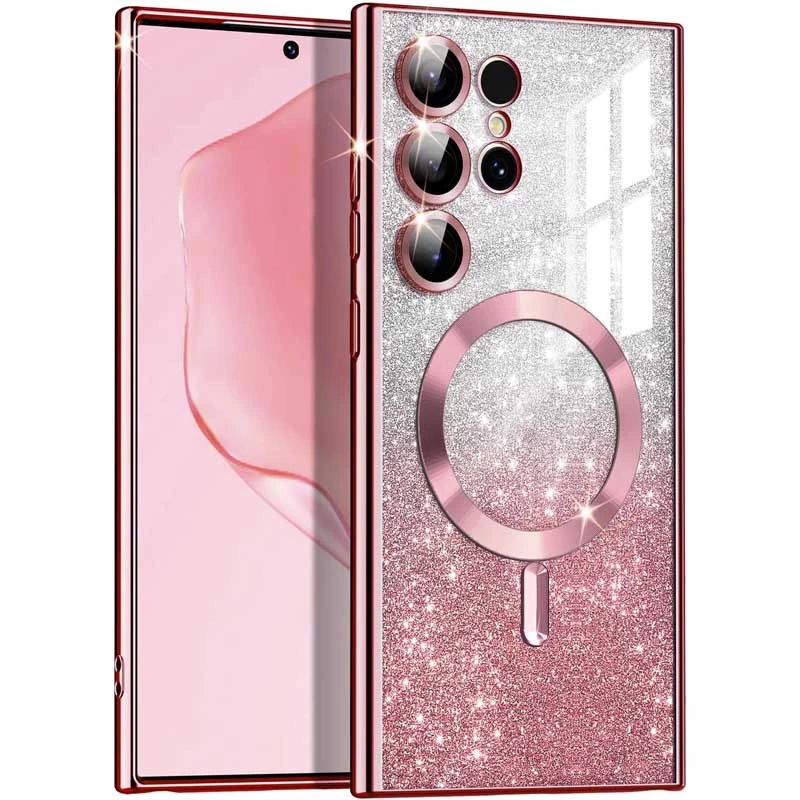 Чехол с блесками, защитными линзами на камеру и MagSafe для Samsung Galaxy S21 – Розовый / Rose Gold. Фото 1 из 12