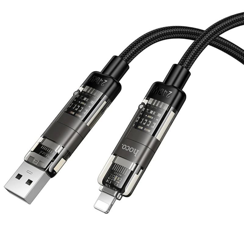 Дата кабель Hoco U151 Goldsmith 4in1 Type-C to Lightning/Type-C to USB 240W (1.2m) – Black. Фото 4 з 5
