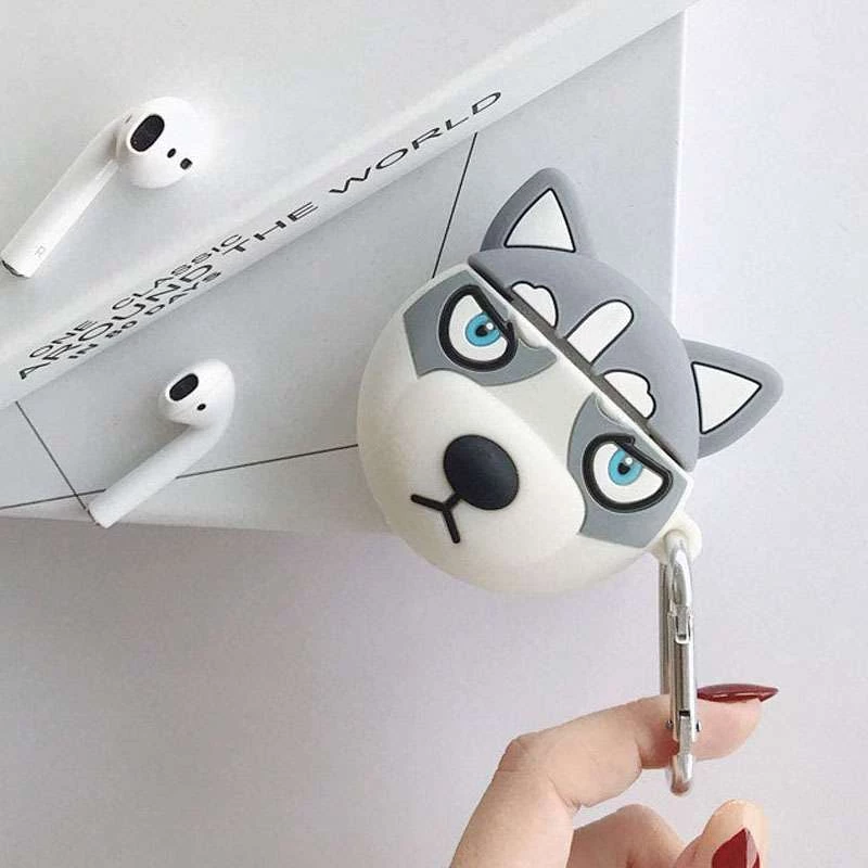 Силіконовий футляр Husky для навушників AirPods 1/2 + карабін – Сірий. Фото 2 з 4