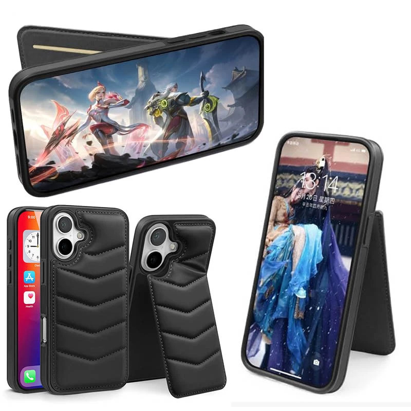 Шкіряна накладка Пуховик з Magnetic Safe на Apple iPhone 16 – Black. Фото 4 з 4