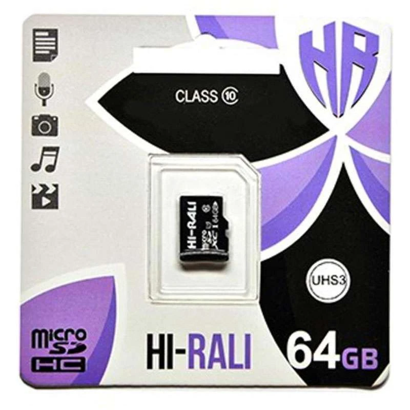 

Карта памяти Hi-Rali microSDXC (UHS-3) 64 GB Card Class 10 без адаптера (Черный), Чорний