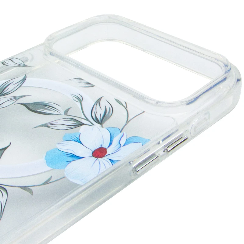 TPU+PC чехол Clear Garden with MagSafe для Apple iPhone 17 Pro (6.3") – Blue Blossom. Фото 9 из 12