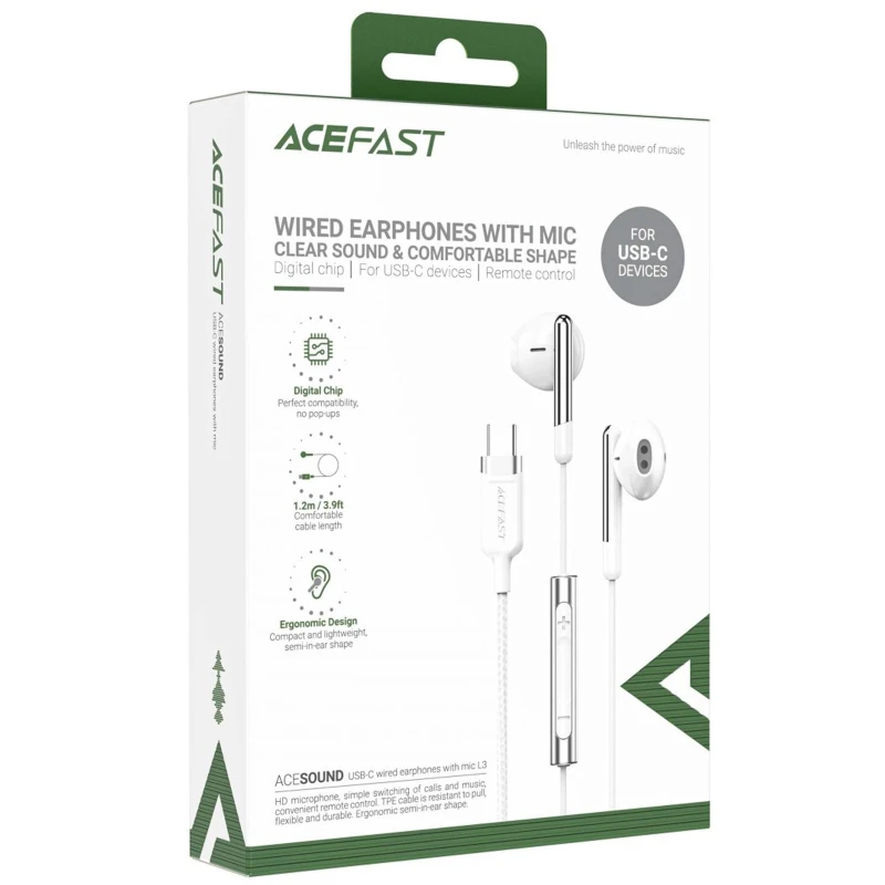 Навушники Acefast L3 (Type-C/1.2m) – White. Фото 3 з 4