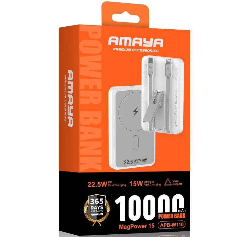 Портативное ЗУ Power Bank Amaya XN-T181 15W+PD22.5W with cable 10000 mAh – White. Фото 2 из 2