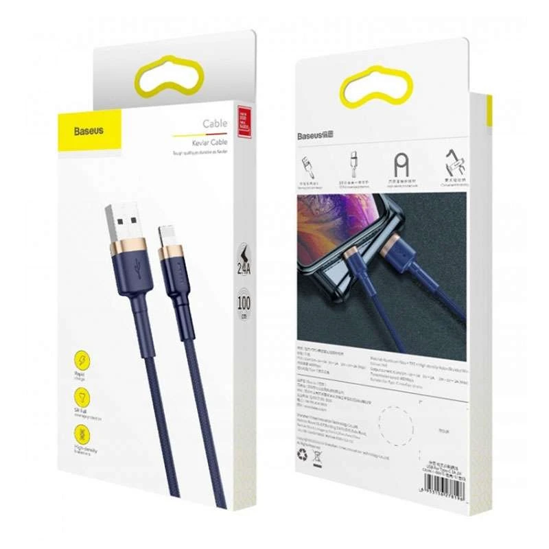 Дата кабель Baseus Cafule Lightning Cable 2.4A (1m) (CALKLF-B) – Золотий / Синій. Фото 3 з 3