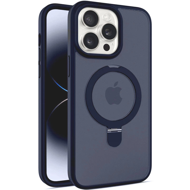 

Кольоровий TPU+PC з металевими кнопками, кільцем та MagSafe на Apple iPhone 16 Pro Max (Dark Blue)