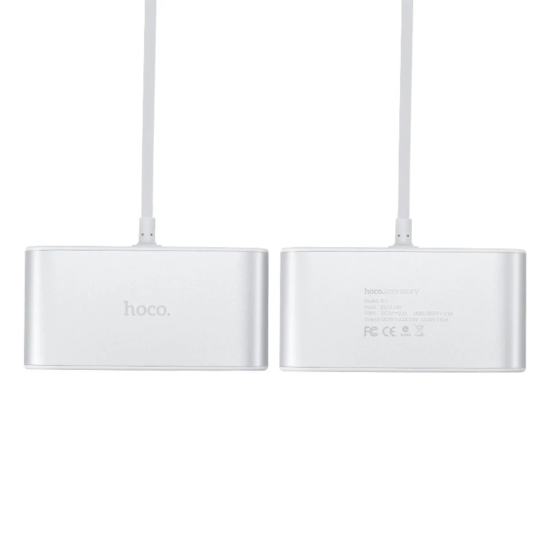 АЗУ з розгалужувачем прикурювача Hoco Z13 (3 порти+2USB/2.1A+LCD) – Сталевий. Фото 6 з 8