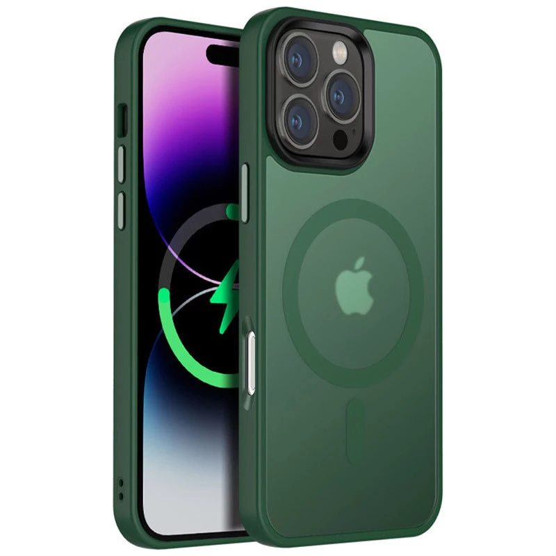 Цветной TPU+PC с металлическими кнопками и MagSafe на Apple iPhone 16 Pro Max – Зеленый / Dark Green. Фото 2 из 4