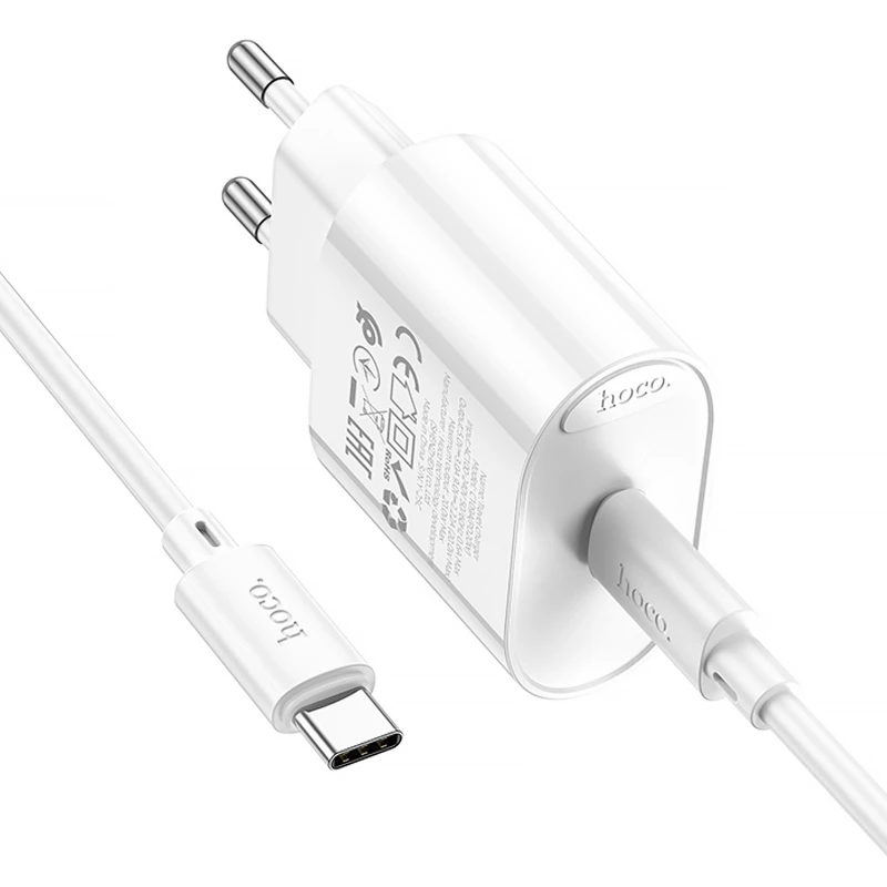 МЗП Hoco C109A Fighter PD20W (1USB-C) + кабель Type-C to Type-C – White. Фото 4 з 6