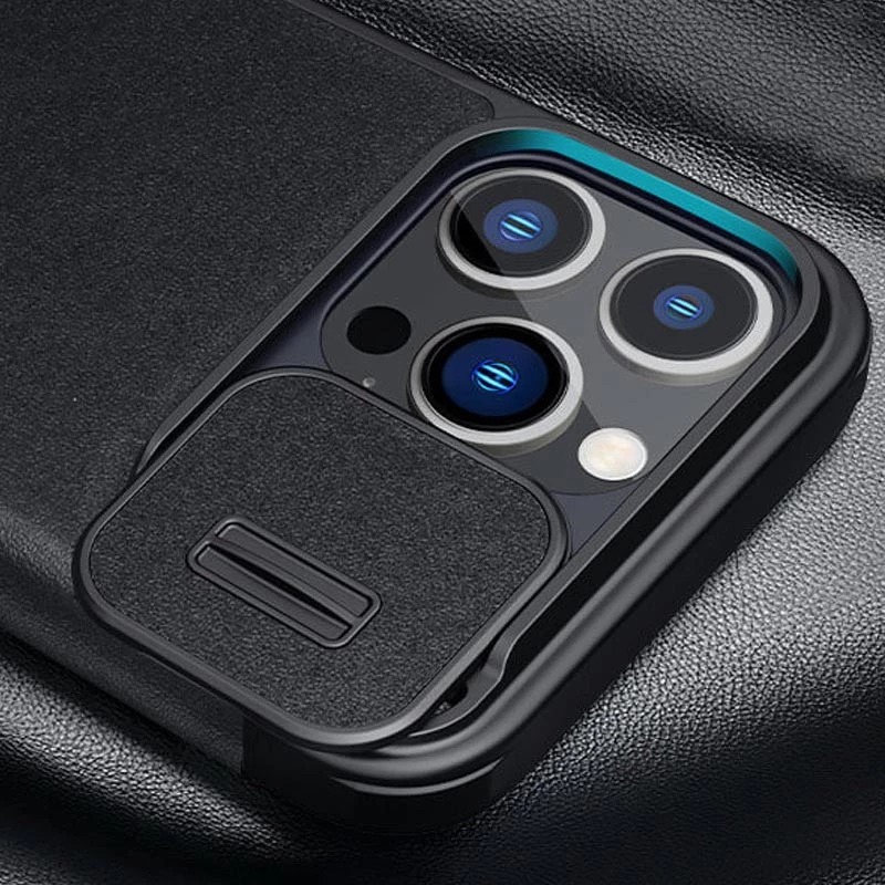 Шкіряний чохол (книжка) Nillkin Qin Prop Plain Camshield для Apple iPhone 16 Pro Max – Classic Black. Фото 10 з 12