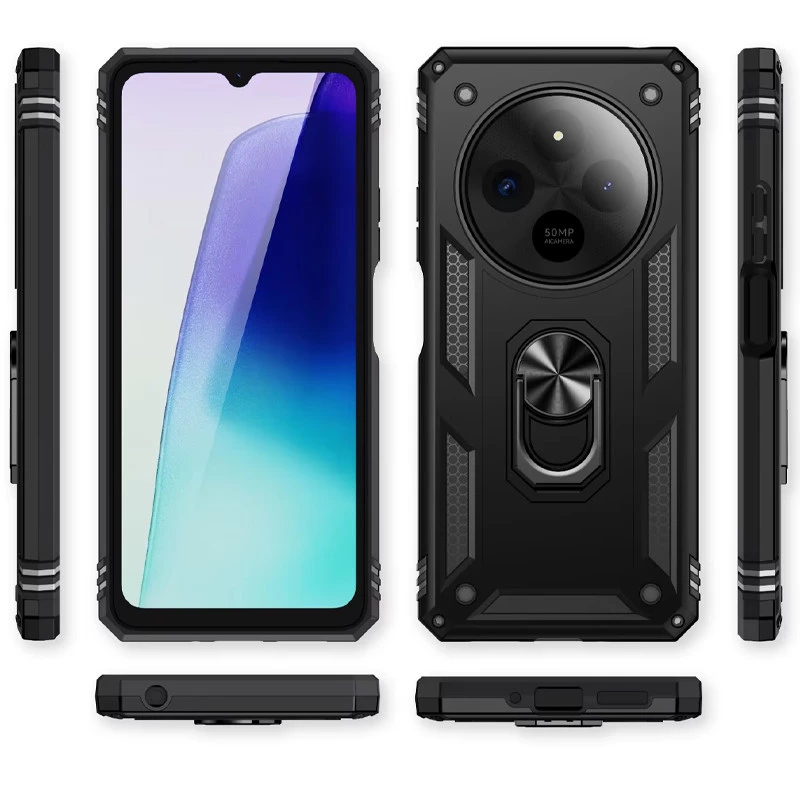 Протиударний чохол Serge Ring з кільцем на Xiaomi Poco C75 – Чорний. Фото 3 з 6