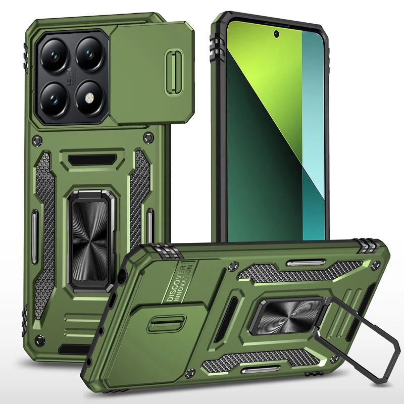 Ударостійкий чохол Square Ring зi шторкою на камеру на Xiaomi 14T Pro – Оливковий / Army Green. Фото 1 з 3