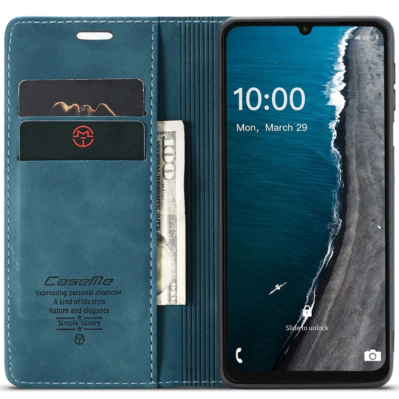 Шкіряний чохол-книжка CaseMe Velvet Nubuck для Samsung Galaxy A07 – Blue. Фото 4 з 5