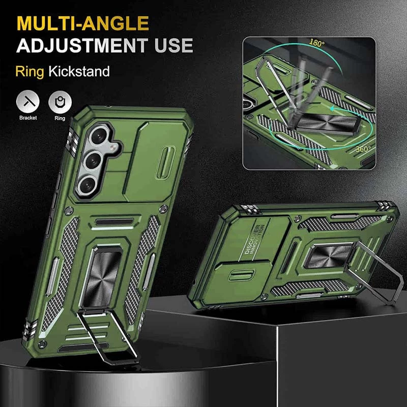 Ударостійкий чохол Square Ring зi шторкою на камеру на Samsung Galaxy S25+ – Оливковий / Army Green. Фото 5 з 5