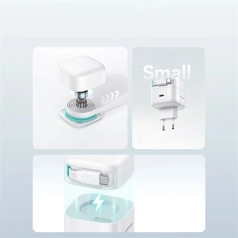 МЗП Usams US-CC202 GaN With Type-C Magnetic Retractable Cable Module XMF Ser. 35W (2USB-C) – White. Фото 5 з 8