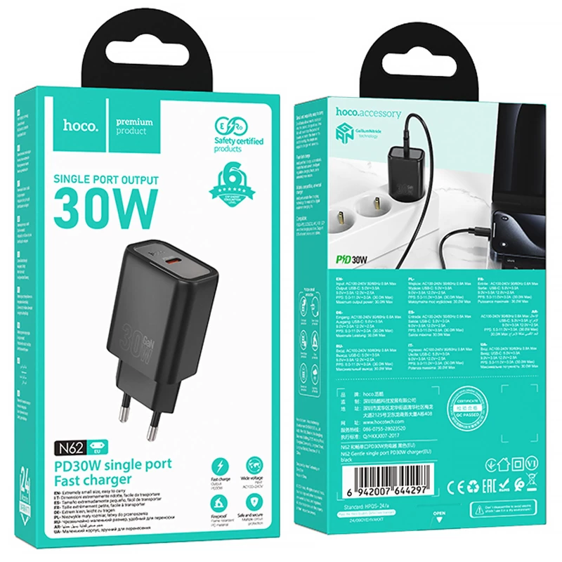 МЗП Hoco N62 Gentle PD30W (1USB-C) – Black. Фото 3 з 3