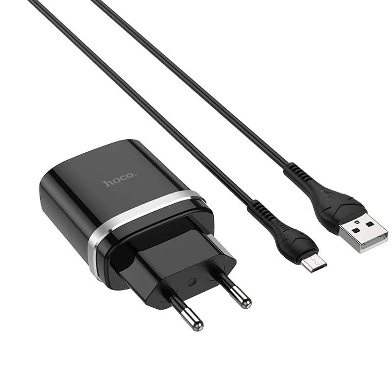 СЗУ Hoco C12Q Smart QC3.0 (1USB/3A) + MicroUSB – Черный. Фото 3 из 6