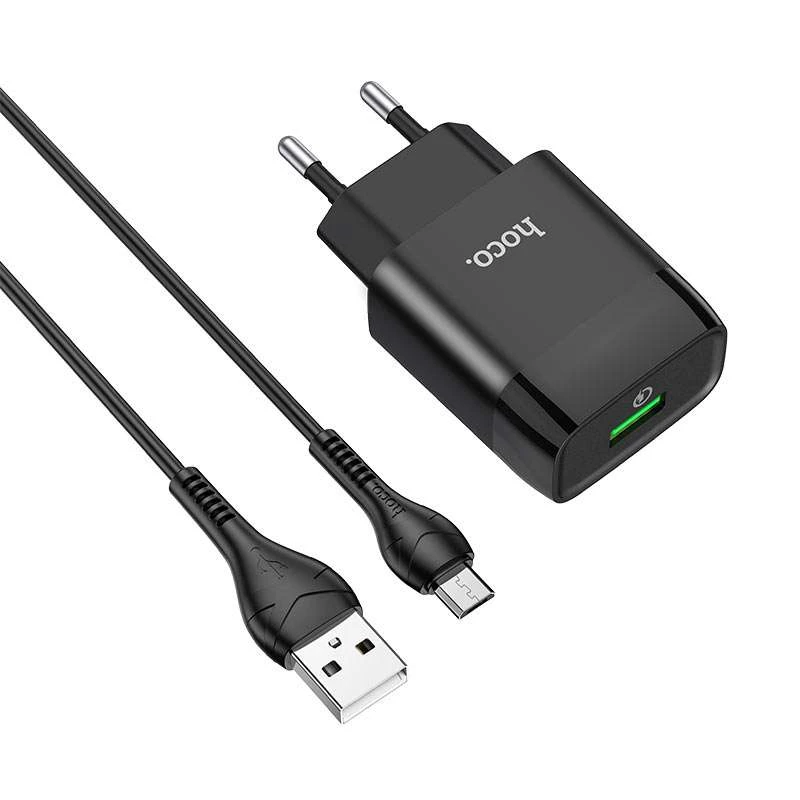 

СЗУ Hoco C72Q Glorious QC3.0 18W (1USB/3A) + MicroUSB (Черный), Чорний