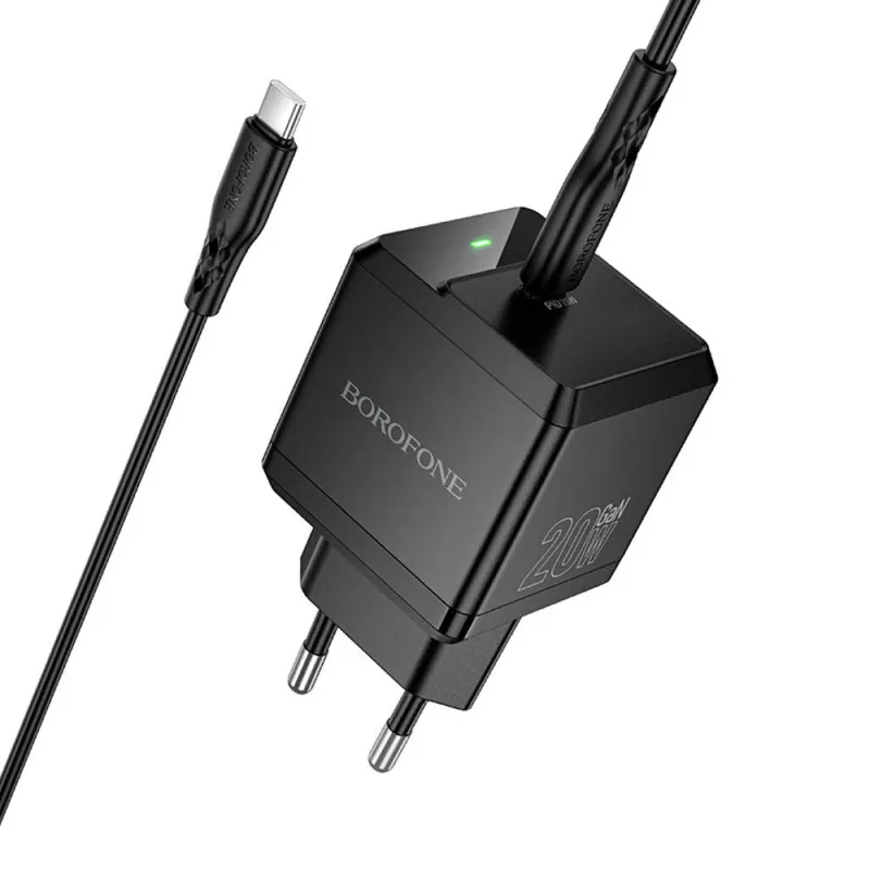 МЗП Borofone BN18 Intenso PD20W (1USB-C) + кабель Type-C to Type-C – Black. Фото 4 з 4