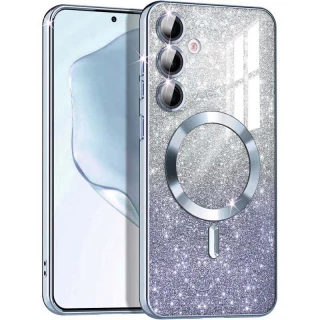 Чохол з блискітками, захисними лінзами на камеру та MagSafe на Samsung Galaxy S25 — Сірий / Lavender Gray