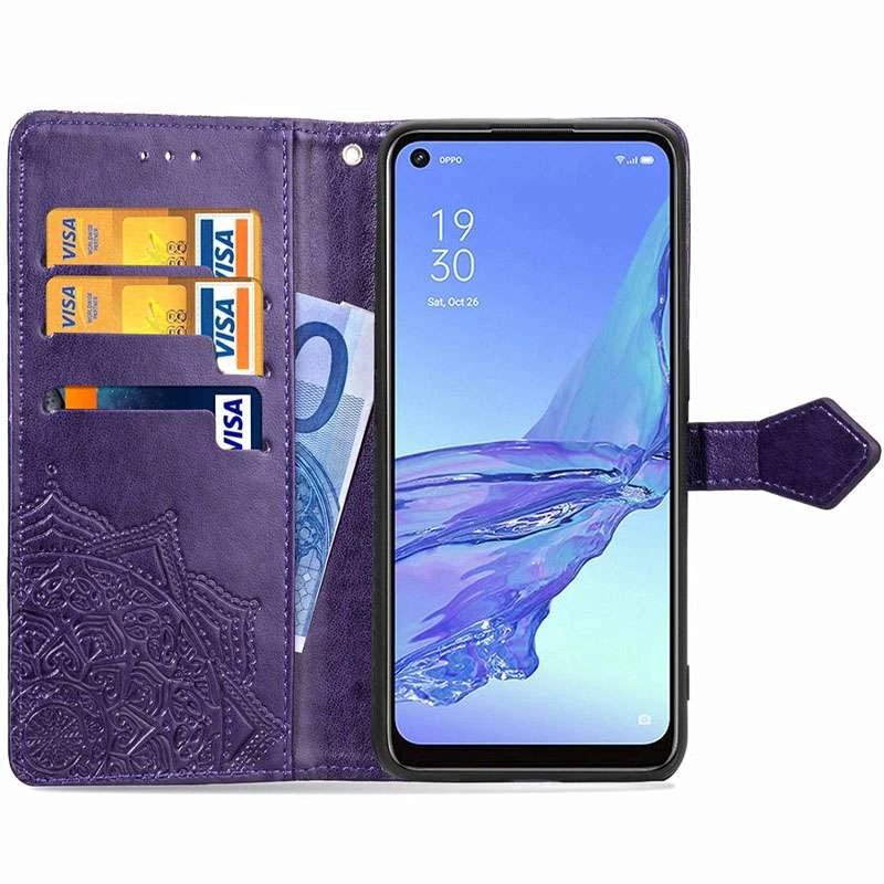 Шкіряний чохол-книжка Art Case з візитницею для Oppo A53 / A32 / A33 – Фіолетовий. Фото 4 з 6