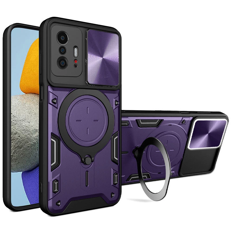 

Ударопрочный чехол Bracket Ringstand с защитной шторкой для камеры для Xiaomi 11T / 11T Pro (Purple)