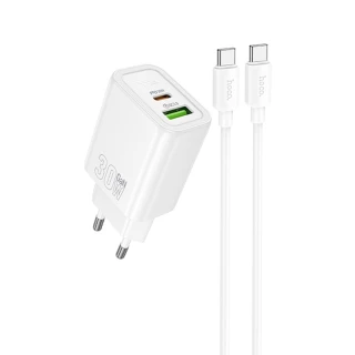 МЗП Hoco N63 Gentle PD30W+QC3.0 (1USB-A/1C) + кабель Type-C to Type-C — White