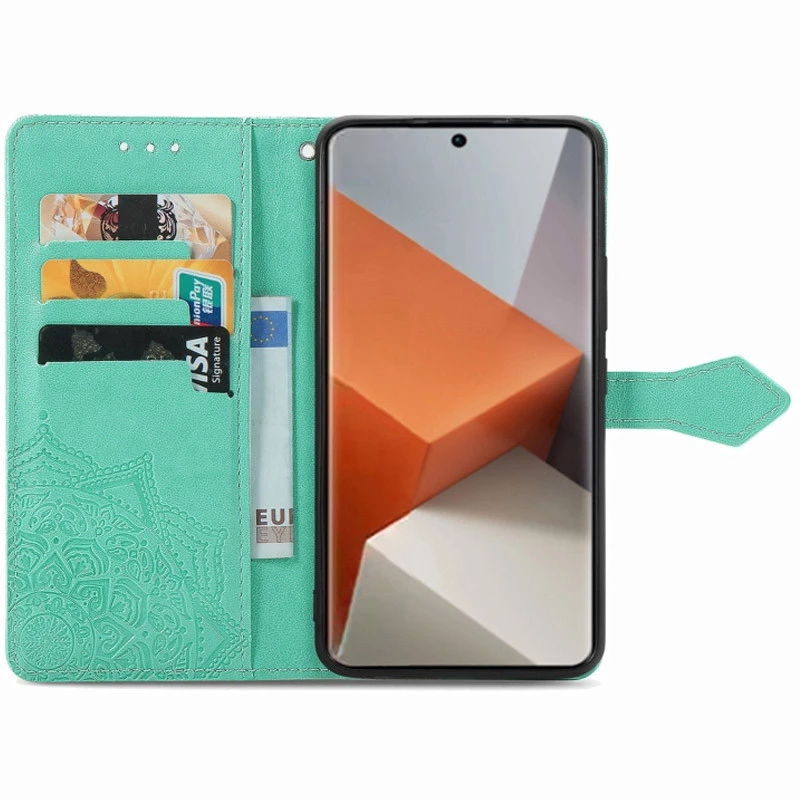 Шкіряний чохол-книжка Art Case з візитницею для Xiaomi Redmi Note 13 Pro+ – Бірюзовий. Фото 3 з 5