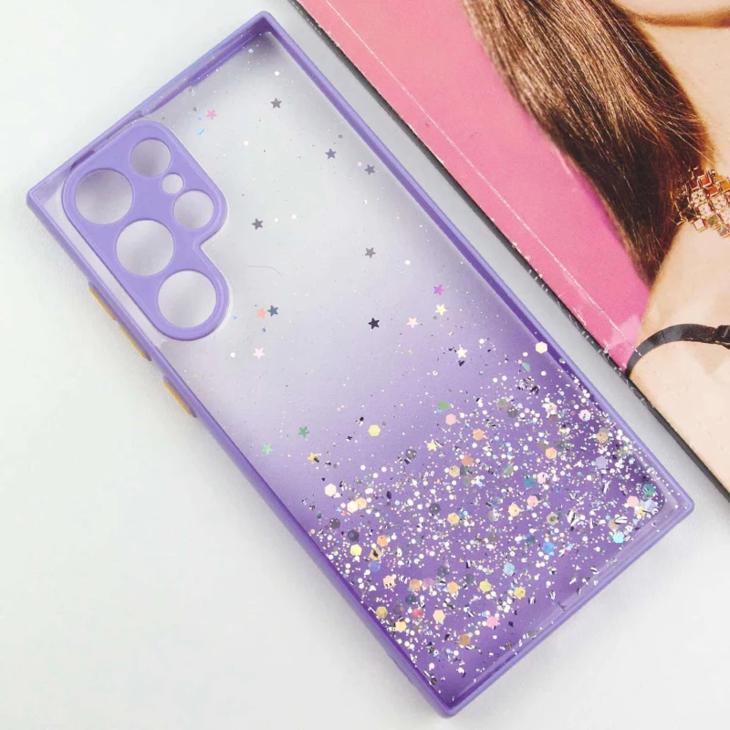 Чехол с блестками и защитой камеры для Samsung Galaxy S22 Ultra – Сиреневый. Фото 6 из 10